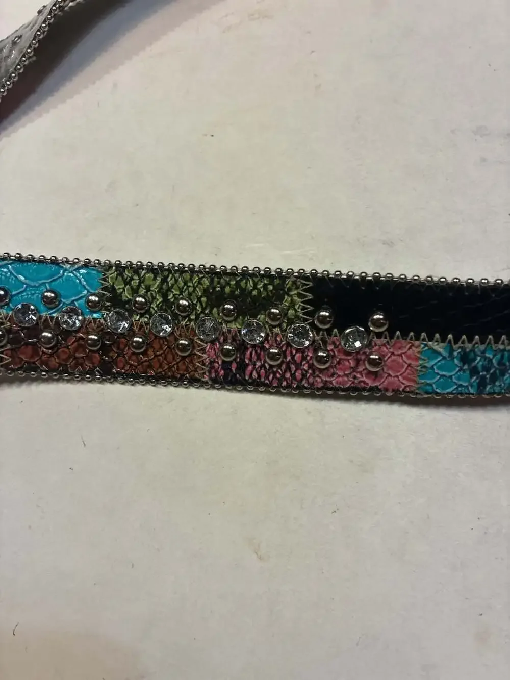 Guess Style 958006 Multicolor Faux Snakeskin Patchwork Rhinestone Studded Belt S